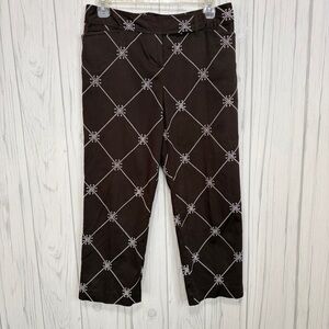 LOFT Marisa Mid-Rise Straight Crop in Brown Beige Embroidered Detail, Size 4